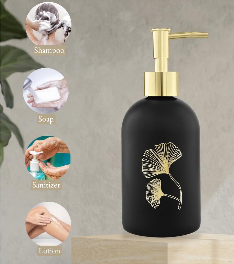 TIENER Glass Durable Marble Finish Liquid Handwash Soap Dispenser with Pump for Bathroom | Handwash Dispenser for Kitchen | Bathroom Accessories | 400 ml (Black) - Image 3