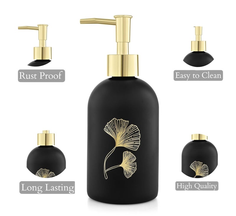 TIENER Glass Durable Marble Finish Liquid Handwash Soap Dispenser with Pump for Bathroom | Handwash Dispenser for Kitchen | Bathroom Accessories | 400 ml (Black) - Image 4