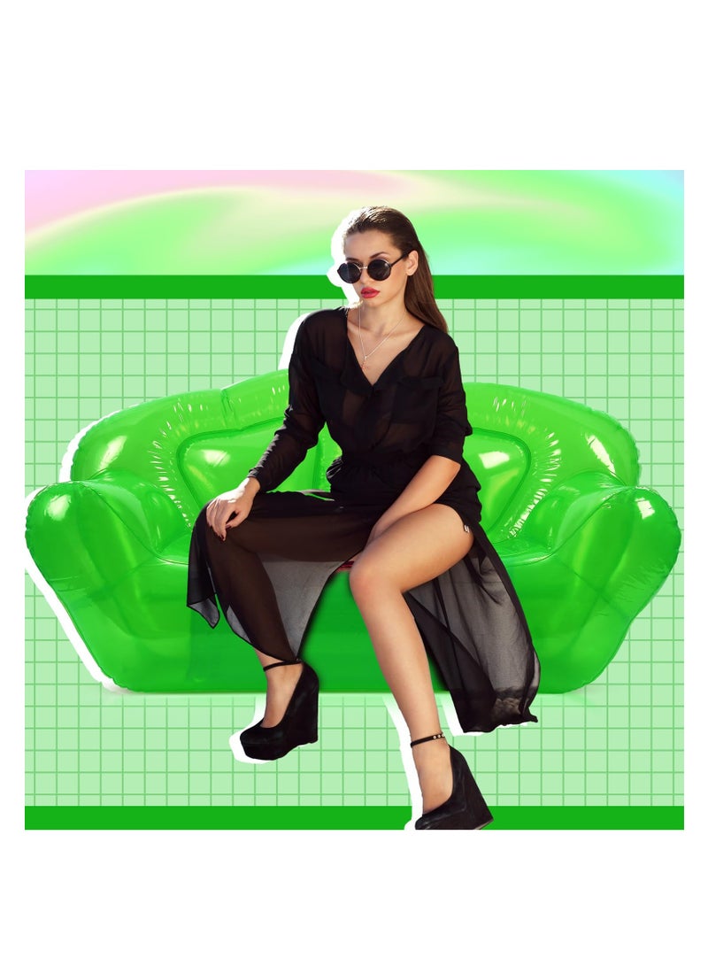 Transparent Clear Inflatable Sofa Seat Double Person Blow up Chair Portable Inflatable Couch Air Couch for Swimming Pool Camping Outdoor Beach Room 100% Waterproof and Holds 550lbs Green - Image 4