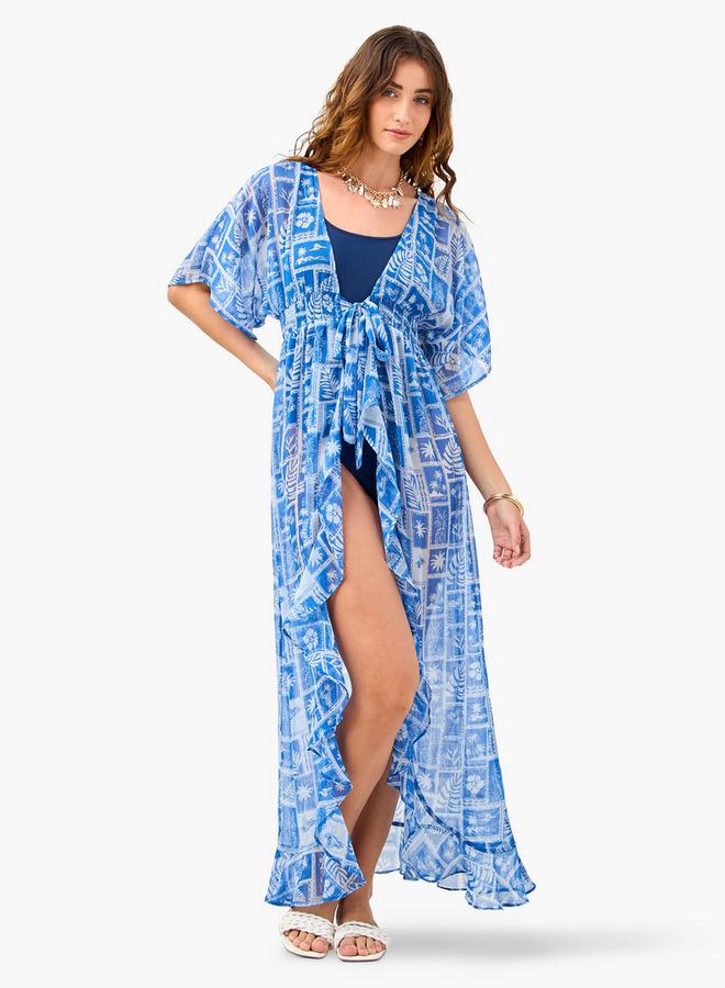 Splash FAV All-Over Print Cover-Up with Tie-Ups and Shirred Detail - Image 1