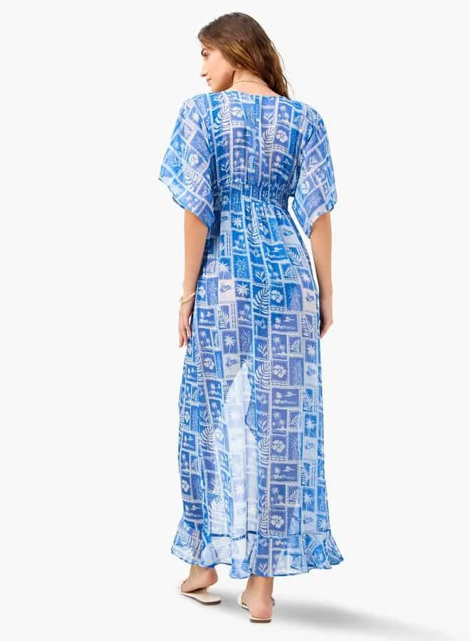 Splash FAV All-Over Print Cover-Up with Tie-Ups and Shirred Detail