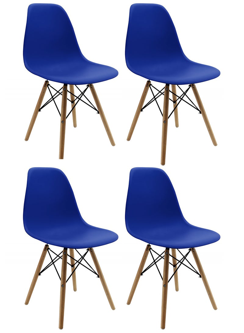 Taimi Set of 4 Modern Plast Style Plastic Dining Chair Mid Century Modern DSW Chair, Shell Lounge Plastic Chair with Natural Wooden Legs for Office, Kitchen, Dining, Bedroom, Living Room Side Chair Dark Blue - Image 1