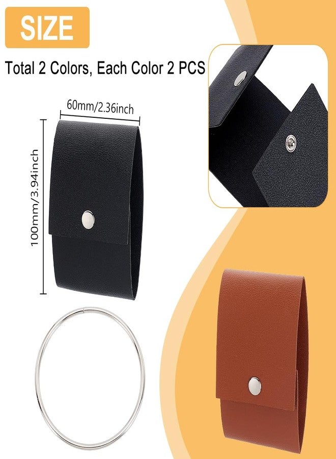 AHANDMAKER 4Pcs 2 Colors Leather Towel Ring Holder Leather Wall Mounted Hand Towel Hook with Loop Oven Door Hanger for Bathroom Entryway Kitchen Bedroom Scarf Dish Towels Bar Rack Storage - Image 2