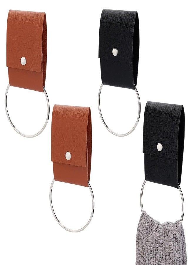 AHANDMAKER 4Pcs 2 Colors Leather Towel Ring Holder Leather Wall Mounted Hand Towel Hook with Loop Oven Door Hanger for Bathroom Entryway Kitchen Bedroom Scarf Dish Towels Bar Rack Storage - Image 1