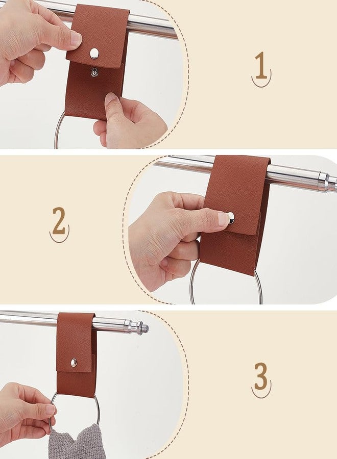 AHANDMAKER 4Pcs 2 Colors Leather Towel Ring Holder Leather Wall Mounted Hand Towel Hook with Loop Oven Door Hanger for Bathroom Entryway Kitchen Bedroom Scarf Dish Towels Bar Rack Storage - Image 3