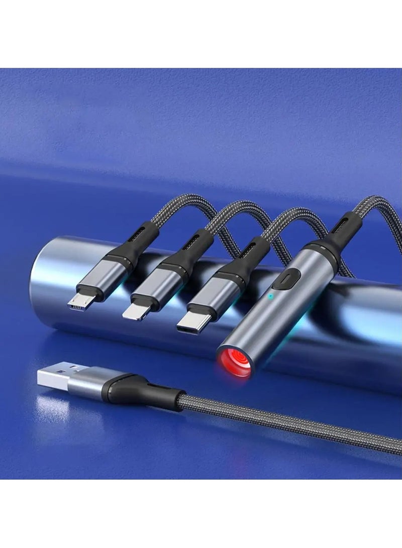 بيوينتي كابل USB  4 في 1 للشحن السريع، كابل متعدد -C-Type،  Micro-USB، Lightening لجهاز iPhone، سلك شحن سريع متوافق مع iPhone وAndroid بالإضافة إلى ولاعة - Image 1