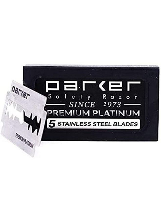 Parker Safety Razor ماكينة حلاقة آمنة ذات حدين بمقبض طويل ووزن متوسط 71R مع 5 شفرات حلاقة من الفولاذ المقاوم للصدأ من Parker Platinum بمقبض من النحاس المطلي بالكهرباء باللون الأسود  - Image 5