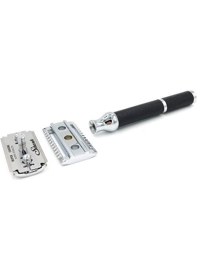 Parker Safety Razor ماكينة حلاقة آمنة ذات حدين بمقبض طويل ووزن متوسط 71R مع 5 شفرات حلاقة من الفولاذ المقاوم للصدأ من Parker Platinum بمقبض من النحاس المطلي بالكهرباء باللون الأسود  - Image 4
