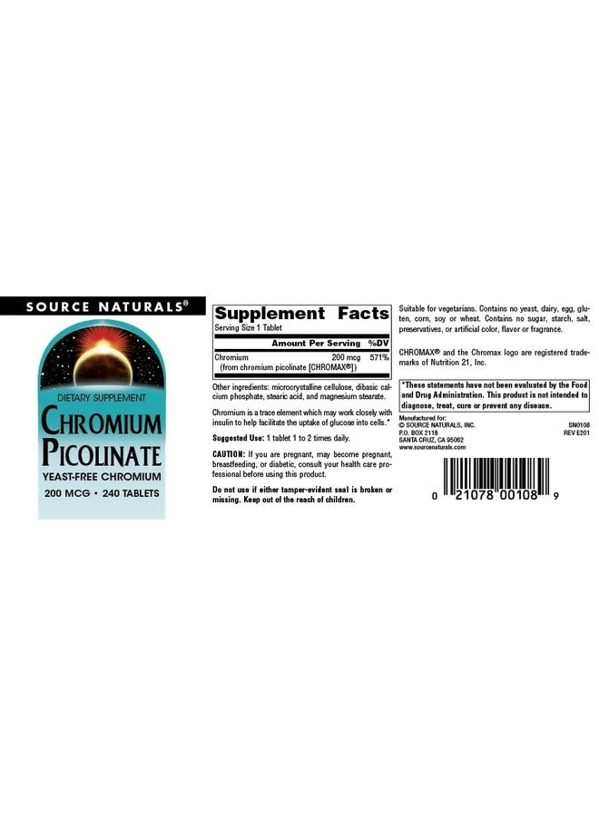 SOURCE NATURALS Chromium Picolinate 200 Mcg Tablet, 240 Count - Image 4
