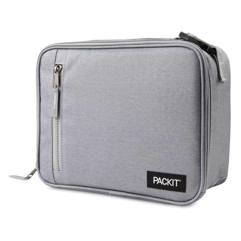 PackIt Freezable Classic Lunch Box Gray Fog Built with EcoFreeze Technology Collapsible Reusable Zip Closure With Front Pocket and Buckle Handle For Work Lunches and Fresh Lunch On the Go