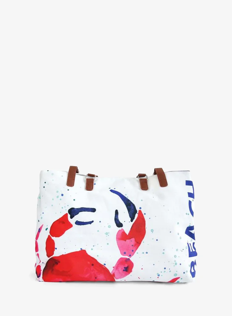 Anemoss White Printed Beach Tote Bag