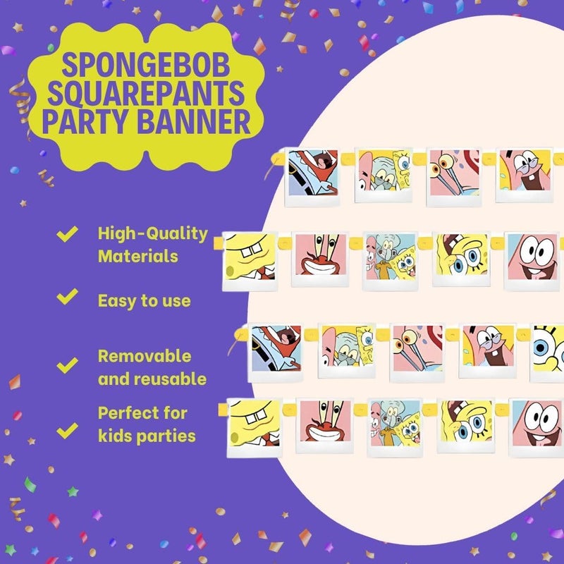 Unique SpongeBob SquarePants Jointed Banner 1 Pc  Easy Assembly Fun  Multicolor Party Decoration for Kids Parties  Events - Image 5