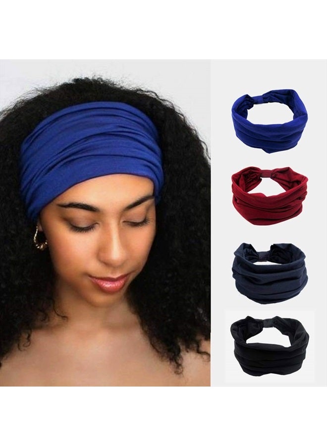 Woeoe African Headbands Knotted Hairbands Black Yoga Sport Head Wraps Wide Elastic Head Scarf for Women and Girls (Pack of 4) - Image 1