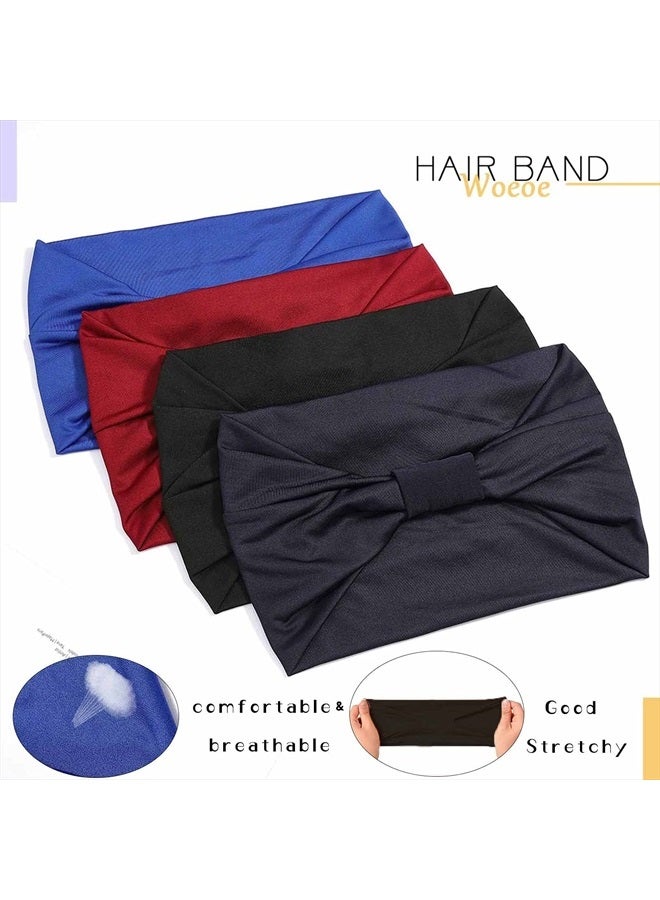 Woeoe African Headbands Knotted Hairbands Black Yoga Sport Head Wraps Wide Elastic Head Scarf for Women and Girls (Pack of 4) - Image 5