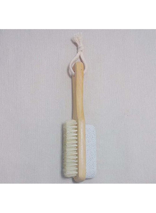 Femcery 2Pcs Wood Foot Natural Bristle Brush And Pumice Stone Combo W/Rope Wooden Handle Exfoliator Pedicures Calluses Remover Smoother for Body Skin, Feet, Elbow Scrubber Massage SPA Sauna Dry Skin - Image 3