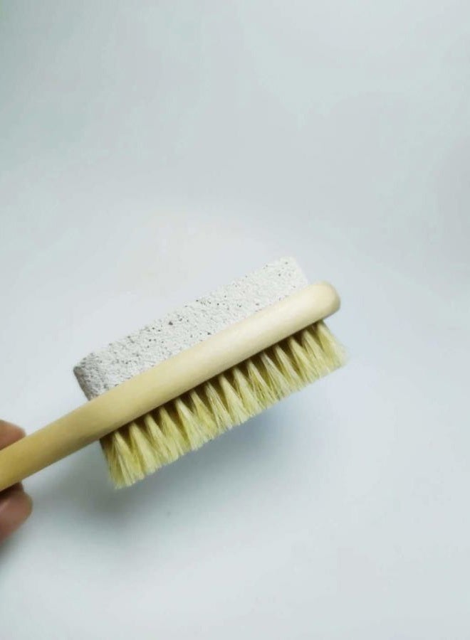 Femcery 2Pcs Wood Foot Natural Bristle Brush And Pumice Stone Combo W/Rope Wooden Handle Exfoliator Pedicures Calluses Remover Smoother for Body Skin, Feet, Elbow Scrubber Massage SPA Sauna Dry Skin - Image 5