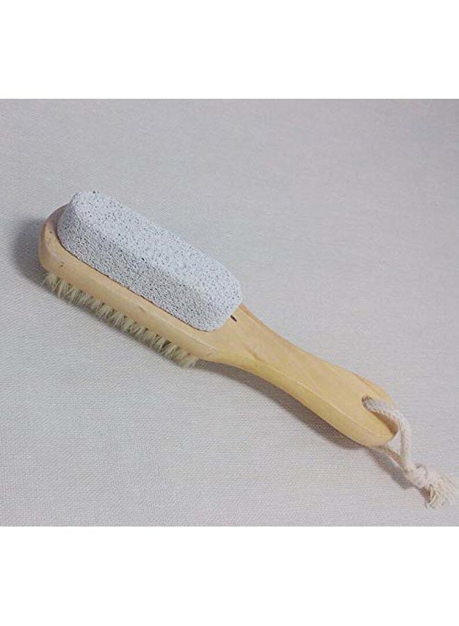 Femcery 2Pcs Wood Foot Natural Bristle Brush And Pumice Stone Combo W/Rope Wooden Handle Exfoliator Pedicures Calluses Remover Smoother for Body Skin, Feet, Elbow Scrubber Massage SPA Sauna Dry Skin - Image 2