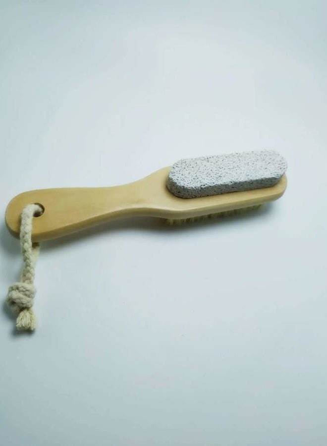Femcery 2Pcs Wood Foot Natural Bristle Brush And Pumice Stone Combo W/Rope Wooden Handle Exfoliator Pedicures Calluses Remover Smoother for Body Skin, Feet, Elbow Scrubber Massage SPA Sauna Dry Skin - Image 4