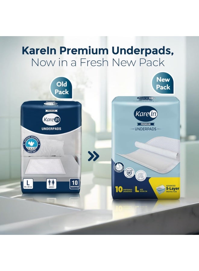 KareIn Premium Underpads For Adults, Large 60 x 90 cm, 10 Unit, Highly Absorbent, Anti-Bacterial, Rash Protection, Leak Proof, Protects Surfaces from Incontinence, Odor Control, Super Soft - Image 2
