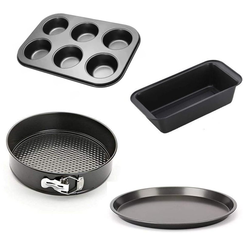 TrendyTrolley 4 Pc Cake Baking Combo Set Utensils Round Cake Tin Muffin Tray Pizza Pan Bread Mould Non Stick Carbon Steel Suitable for Micowave Oven - Image 1
