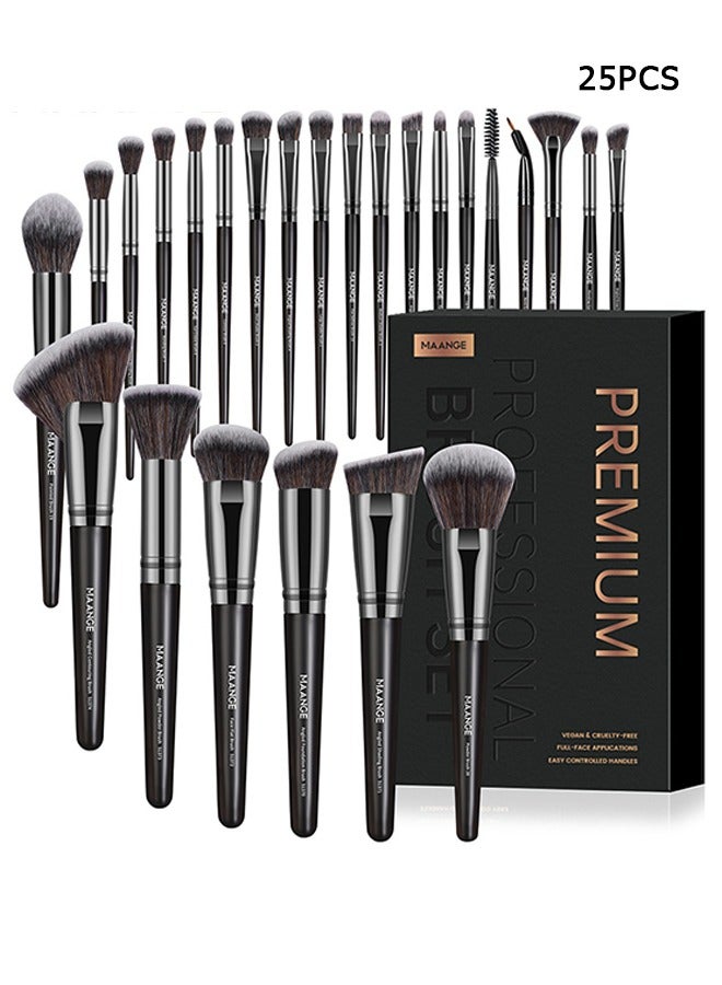 MAANGE 25 Pcs Makeup Brushes Set - Face Eye Makeup Brushes with Gift Box - Professional All-round Makeup Tools - Black - Image 1