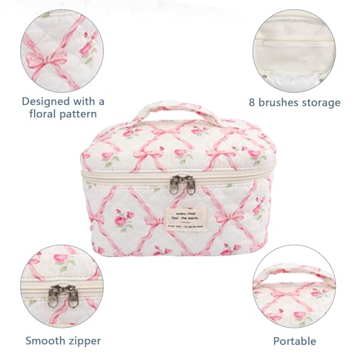 Gosect Large Makeup Bag, Cute Cosmetic Bag for Women Girls, Floral Coquette Aesthetic Toiletry Bag, Travel Make Up Organizer Bag (Pink Butterfly) - Image 4