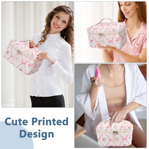Gosect Large Makeup Bag, Cute Cosmetic Bag for Women Girls, Floral Coquette Aesthetic Toiletry Bag, Travel Make Up Organizer Bag (Pink Butterfly) - Image 3