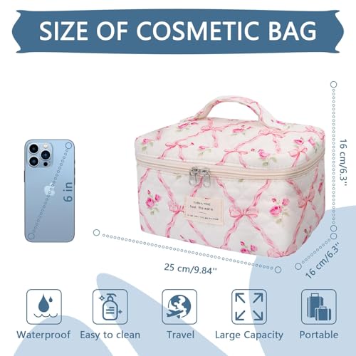 Gosect Large Makeup Bag, Cute Cosmetic Bag for Women Girls, Floral Coquette Aesthetic Toiletry Bag, Travel Make Up Organizer Bag (Pink Butterfly) - Image 2