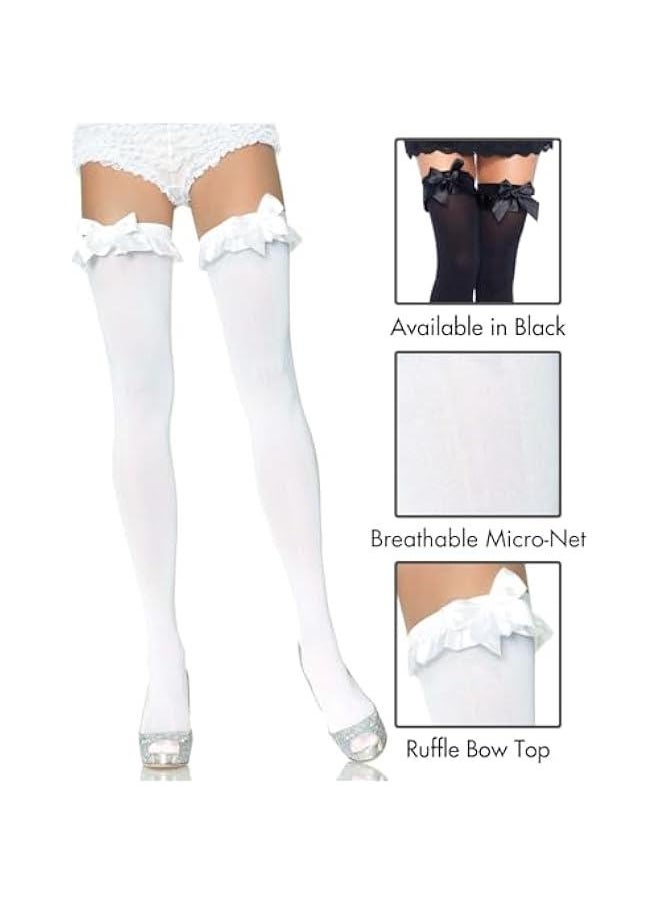 Generic - Leg Avenue Women's Opaque Thigh Highs, Satin Ruffle Trim, and Bow - Image 1