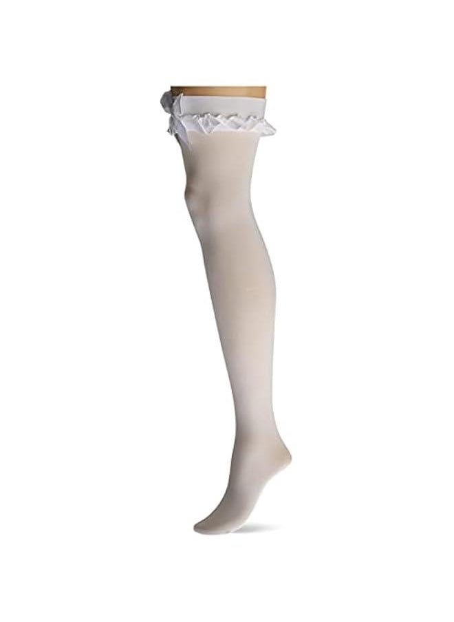 Generic - Leg Avenue Women's Opaque Thigh Highs, Satin Ruffle Trim, and Bow - Image 1