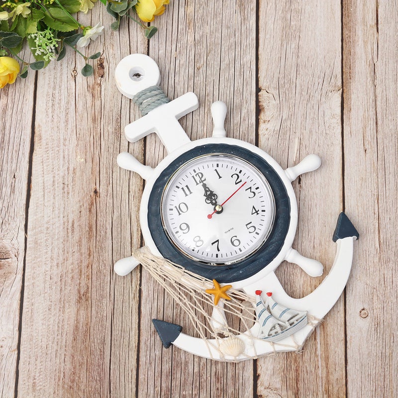 2pcs Wall Clock Boat Anchor Mediterranean Style Wall Hanging Clock Ship Ornament for Home (D Style) - Image 5