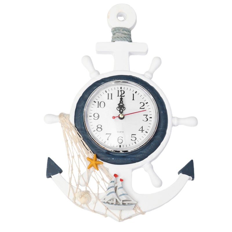 2pcs Wall Clock Boat Anchor Mediterranean Style Wall Hanging Clock Ship Ornament for Home (D Style) - Image 2