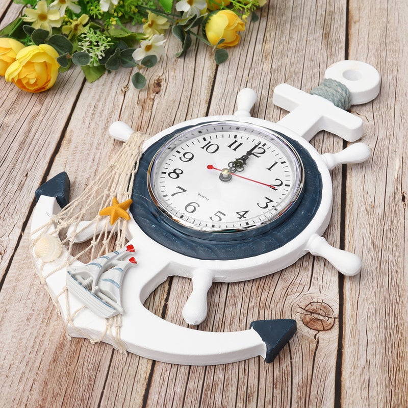 2pcs Wall Clock Boat Anchor Mediterranean Style Wall Hanging Clock Ship Ornament for Home (D Style) - Image 1