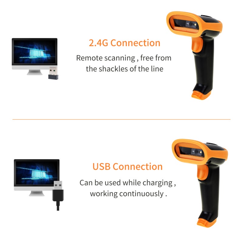 Handheld Wireless Barcode Scanner: 32-Bit Decoding Chip, Fast High-Accuracy Scanning, 2.4G Wireless & USB Transmission - Screen Code Scanning Support, 1D Barcode Scanner for Supermarket, Retail, Wareh - Image 5
