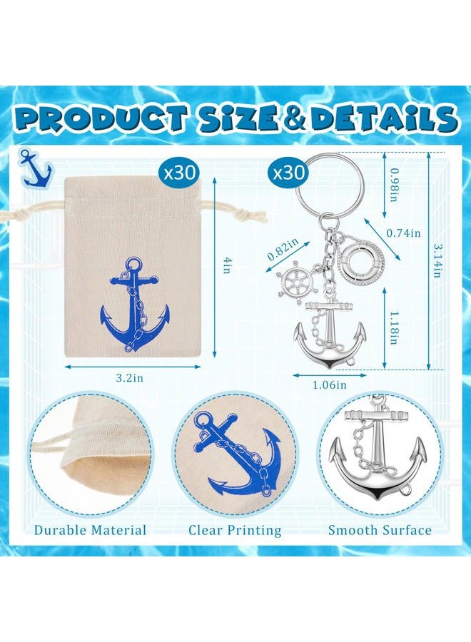 Equsion 30 Sets Cruise Gifts Bulk Anchor Keychain with Nautical Drawstring Gift Bag Nautical Anchor Party Favors Nautical Gifts for Men Nautical Ocean Wedding Themed Party Decorations - Image 2