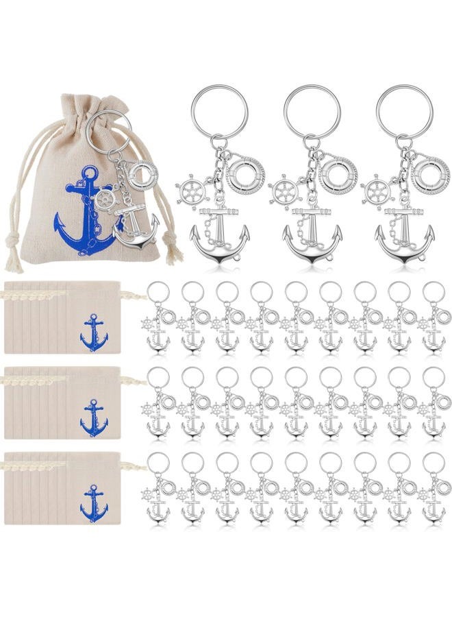 Equsion 30 Sets Cruise Gifts Bulk Anchor Keychain with Nautical Drawstring Gift Bag Nautical Anchor Party Favors Nautical Gifts for Men Nautical Ocean Wedding Themed Party Decorations - Image 1