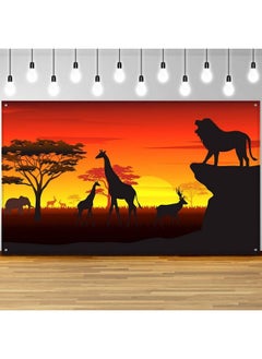 African Safari Theme Party Decorations African Safari Backdrop Banner For African Safari Theme Supplies Tropical African Forest Jungle Safari Scenic Background Photobooth Banner 72.8 X 43.3 Inch