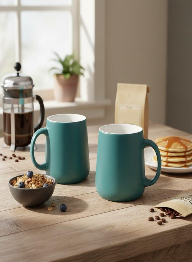 Femora Matte Finish Coffee Mug | Microwave & Dishwasher Safe Ceramic Tea Cup | Perfect for Latte, Americano, Cappuccinos, Tea Bag & Beverages Teal 350ml, Pack of 2 - Image 1