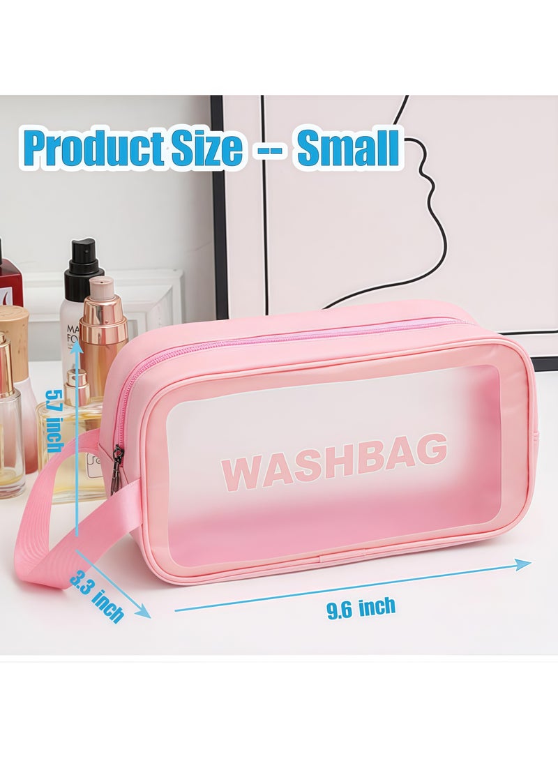 Transparent cosmetic bag, portable waterproof toiletry bag, cosmetic bag with zipper and handle, durable, large capacity, waterproof and stain-proof, suitable for travel, cosmetic storage, pink - Image 2