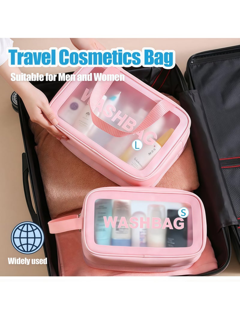 Transparent cosmetic bag, portable waterproof toiletry bag, cosmetic bag with zipper and handle, durable, large capacity, waterproof and stain-proof, suitable for travel, cosmetic storage, pink - Image 3
