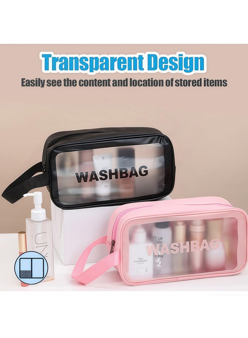 Transparent cosmetic bag, portable waterproof toiletry bag, cosmetic bag with zipper and handle, durable, large capacity, waterproof and stain-proof, suitable for travel, cosmetic storage, pink - Image 5