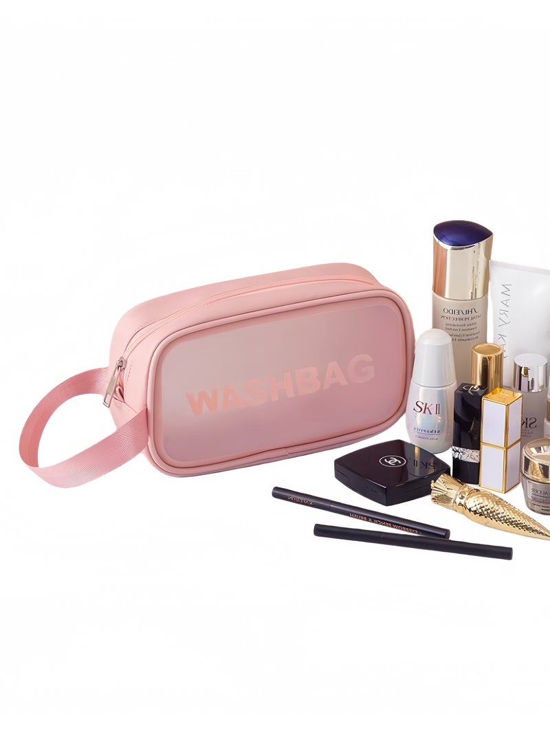 Transparent cosmetic bag, portable waterproof toiletry bag, cosmetic bag with zipper and handle, durable, large capacity, waterproof and stain-proof, suitable for travel, cosmetic storage, pink - Image 1