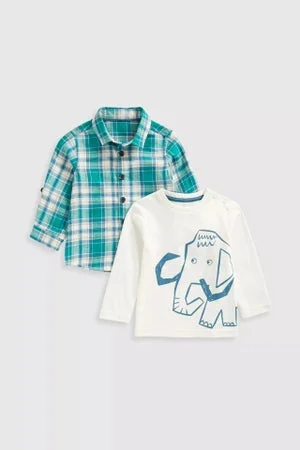 mothercare Check Shirt and Long-Sleeved T-Shirt Set