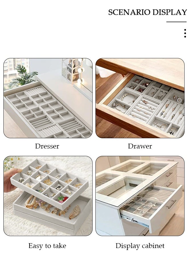 DUNISO Stackable Jewelry Trays Organizer, Closet Drawer Accessories Tray Set of 4 Drawer Organizer for Earring, Ring, Gadgets & Cosmetics, Display Organizer Necklace Storage Showcase Bracelet Removable Tray - Image 4