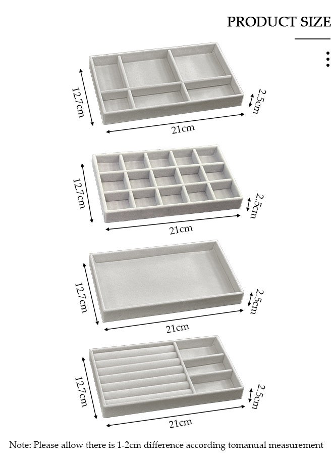 DUNISO Stackable Jewelry Trays Organizer, Closet Drawer Accessories Tray Set of 4 Drawer Organizer for Earring, Ring, Gadgets & Cosmetics, Display Organizer Necklace Storage Showcase Bracelet Removable Tray - Image 2