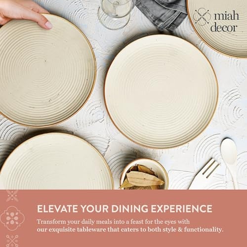 miah decor Ceramic Dinner Plates Set of 4 Handcrafted Stoneware Ribbed Cream Matte Dinning Plate for Dinner Microwave & Dishwasher Safe-Size 10 Inches - Image 2