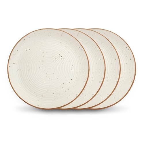 miah decor Ceramic Dinner Plates Set of 4 Handcrafted Stoneware Ribbed Cream Matte Dinning Plate for Dinner Microwave & Dishwasher Safe-Size 10 Inches - Image 4