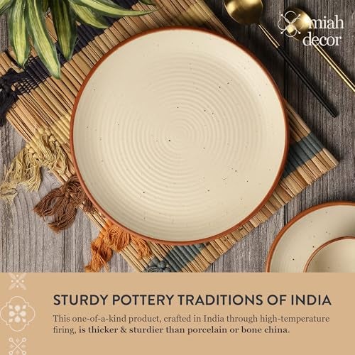 miah decor Ceramic Dinner Plates Set of 4 Handcrafted Stoneware Ribbed Cream Matte Dinning Plate for Dinner Microwave & Dishwasher Safe-Size 10 Inches - Image 3