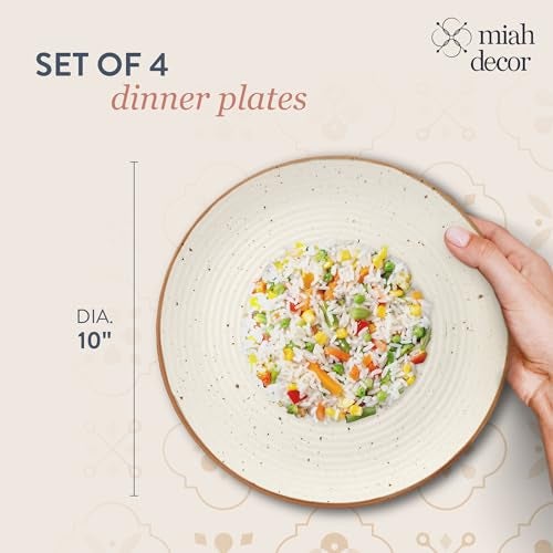 miah decor Ceramic Dinner Plates Set of 4 Handcrafted Stoneware Ribbed Cream Matte Dinning Plate for Dinner Microwave & Dishwasher Safe-Size 10 Inches - Image 5