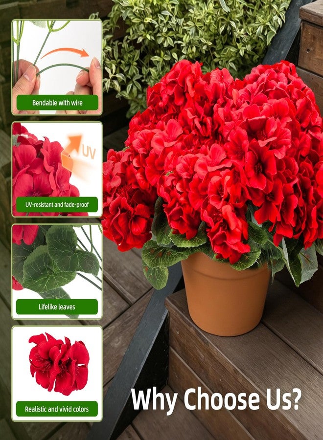 Cleangor 6 Pcs Artificial Geraniums Flowers for Outdoor, UV Resistant Outdoor Artificial Plants, Red Geranium Artificial Flowers Realistic, Silk Flower for Garden, Porch, Balcony, Yard Decor (2 Color) - Image 4